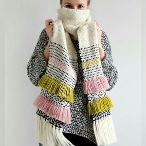 Twill Hill 100% Wool Black, White, Red & Pink Chunky Knit Scarf